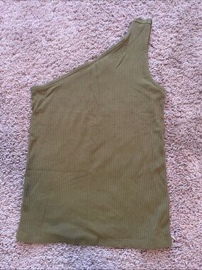 LOFT Olive Green Ribbed One-Shoulder Top